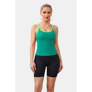 NWT Attraco Green Scoop Neck Racerback Ribbed Crop Tank Top Size Medium